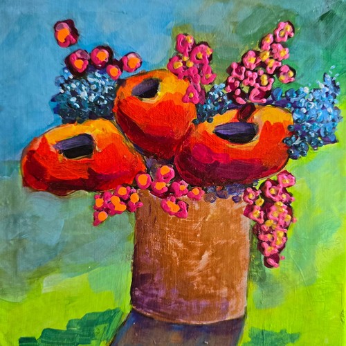 Abstrakt blumen rot - rot, acrylbild